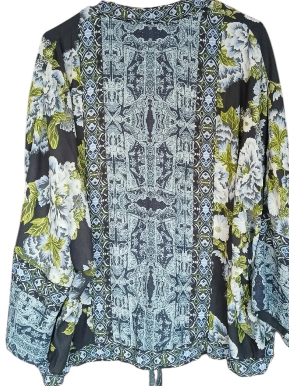 Free People Wildflower Kimono Floral Print Chiffon Zip Front Size M/L Cinch Tie